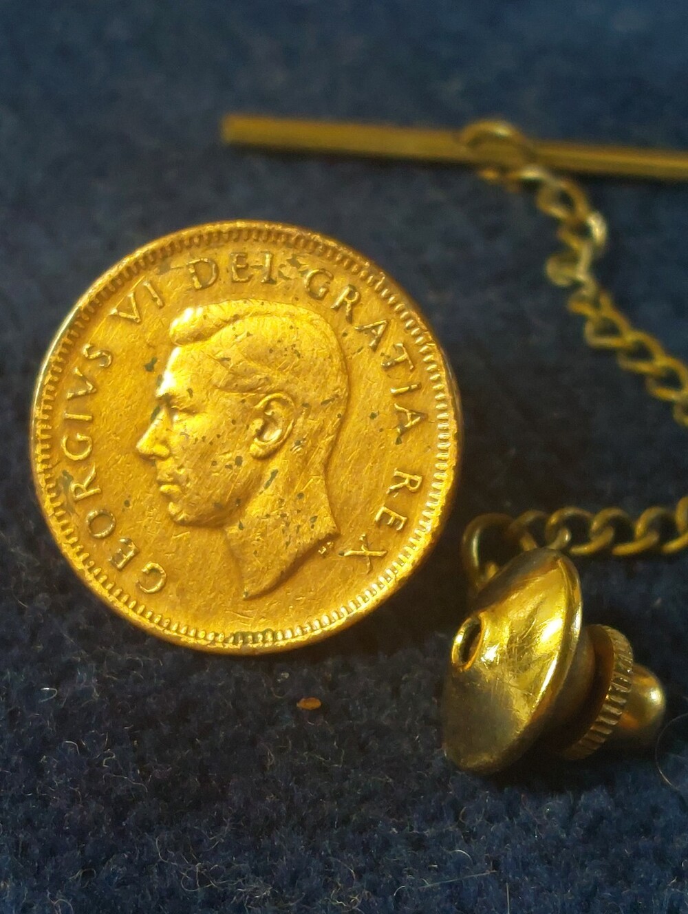 Vintage King George VI Canadian Cent Coin Tie Tack Real Canada Penny Pin